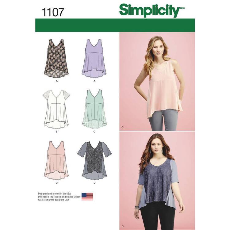 Simplicity Pattern 1107 Misses' Tops With Fabric Variations