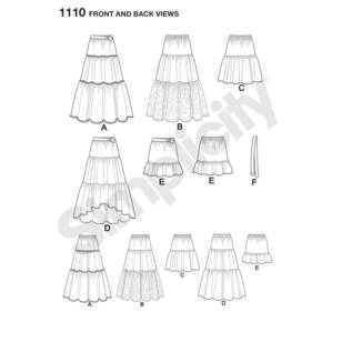 Simplicity Pattern 1110 Misses' Tiered Skirt with Length Variations All Sizes