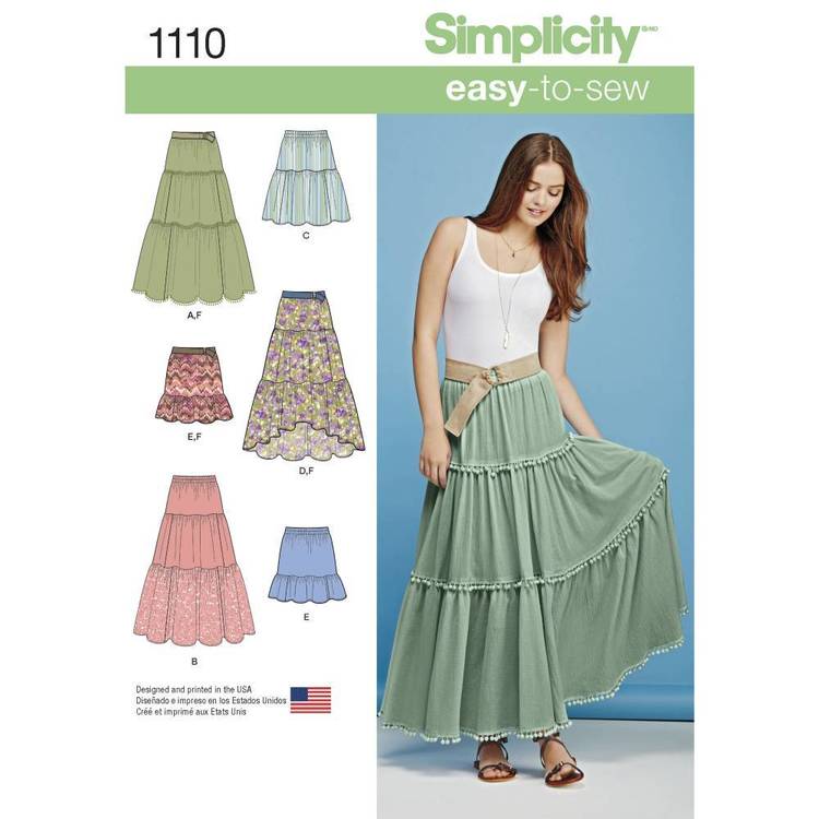 Simplicity Pattern 1110 Misses' Tiered Skirt with Length Variations