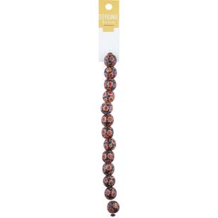 Ribtex Strung Round Flower Wood Beads Brown 15 mm