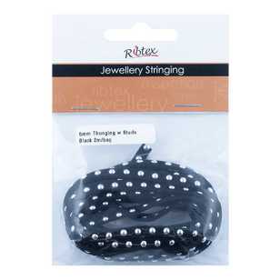 Ribtex Jewellery Stringing Thonging with Round Studs Silver & Black