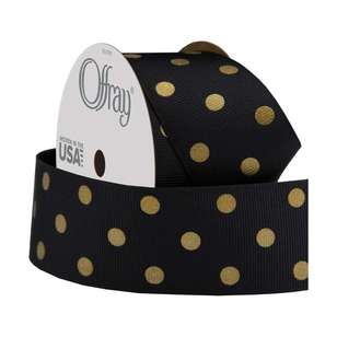 Offray Dippy Dots Ribbon Black & Gold 38 mm x 2.7 m