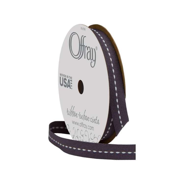 Offray Centre Stitch Ribbon Pewter