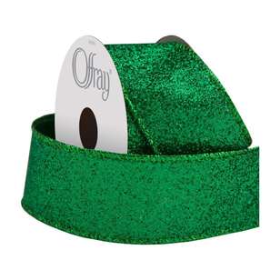 Offray Glitter Ribbon Emerald 38 mm x 2.7 m