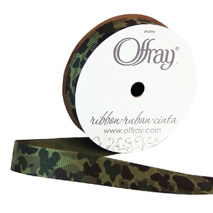 Offray Camouflage Grosgrain Ribbon Olive 15 mm x 2.7 m