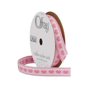Offray Hearts Ribbon Pink 12 mm x 2.7 m
