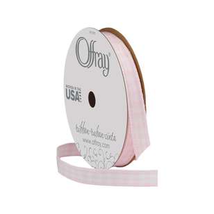 Offray Gingham Ribbon Light Pink 9 mm x 2.7 m