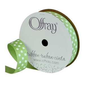 Offray Confetti Grosgrain Ribbon Lime Juice & White 15 mm x 2.7 m