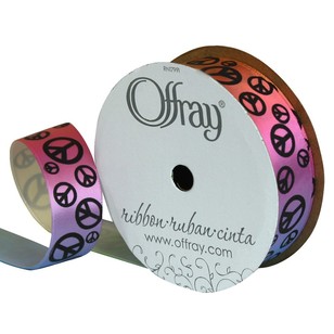 Offray Scatter Peace Sign Ribbon Rainbow 22 mm x 2.7 m