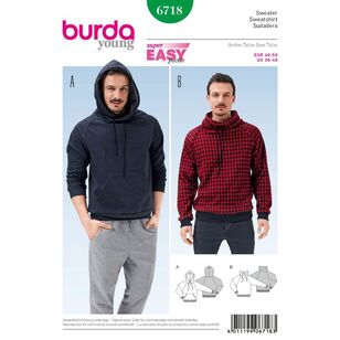Burda 6718 Men's Pullover Hoodie Pattern White 36 - 46