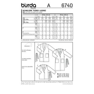 Burda 6740 His and Her Bath Robes Pattern White XS - XL