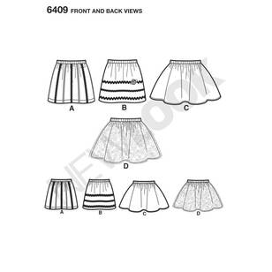 New Look Sewing Pattern 6409 Child's Pull-On Skirts White 3 - 8 Years