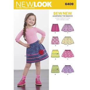 New Look Sewing Pattern 6409 Child's Pull-On Skirts White 3 - 8 Years