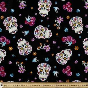 Day Of The Dead with Birds 112 cm Cotton Fabric Black 112 cm