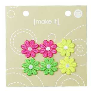 Make It Fluro Flowers Motif Green, Pink & Yellow 2 cm
