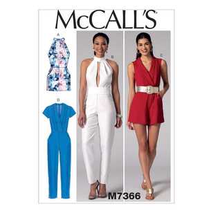 McCall's Pattern M7366 Misses' Pleated Surplice Plunging-Neckline Rompers