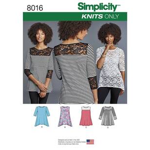 Simplicity Pattern 8016 Misses' Knit Tops With Lace Variations XX Small - XX Large