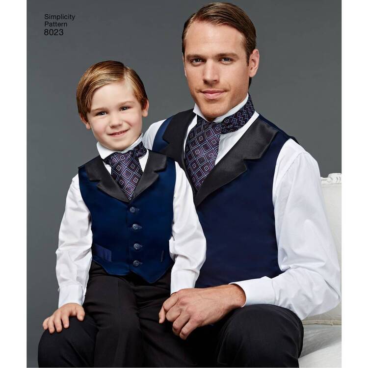 Simplicity Pattern 8023 Boys' & Men's Vest, Bow Tie, Cummerbund & Ascot X Small - X Large