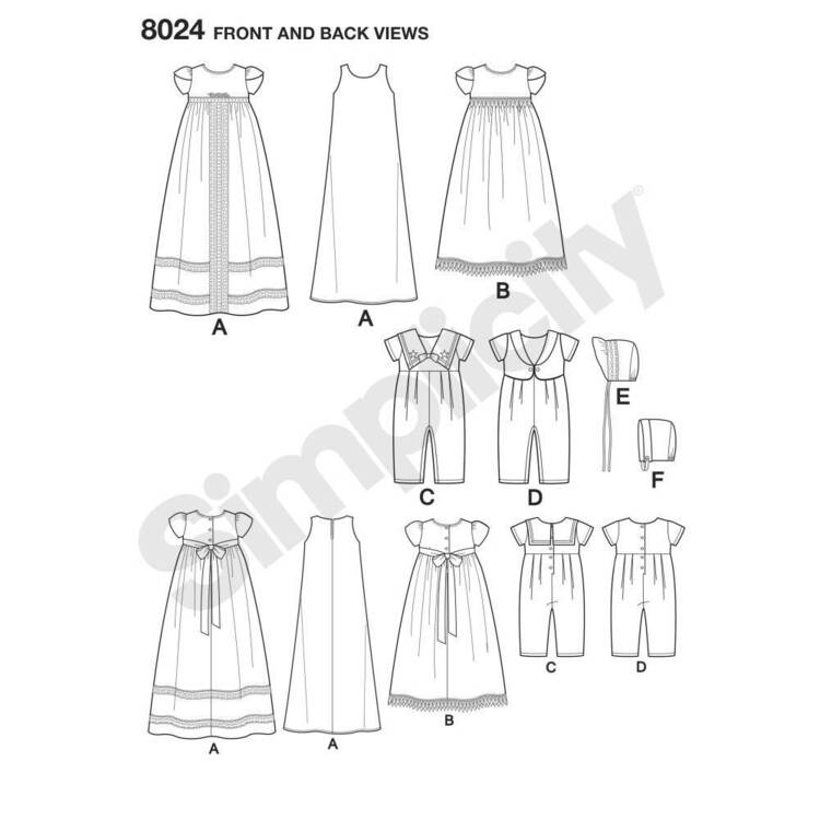 Simplicity Pattern 8024 Babies' Christening Sets With Bonnets XX Small - Medium