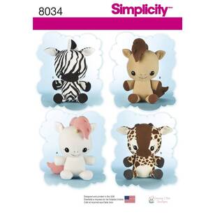 Simplicity Sewing Pattern 8034 Animal Stuffies White