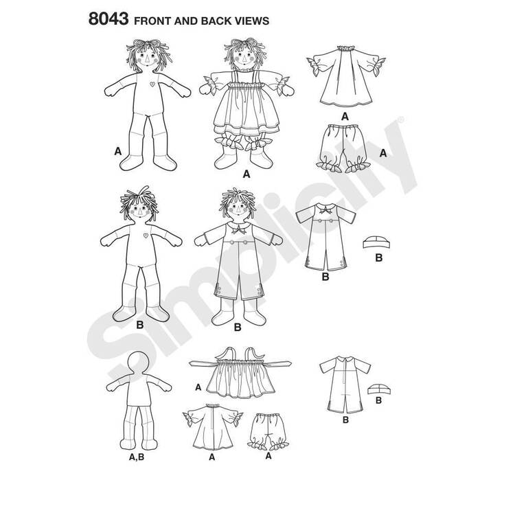 Simplicity Pattern 8043 Raggedy Ann & Andy Dolls