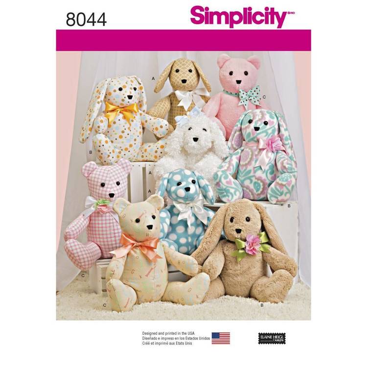 Simplicity Pattern 8044 Two-Pattern Piece Stuffed Animals