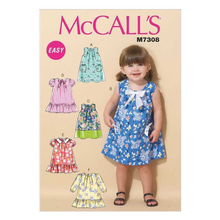 McCall's Sewing Pattern M7308 Toddlers' Tent Dresses White 1 - 4 Years