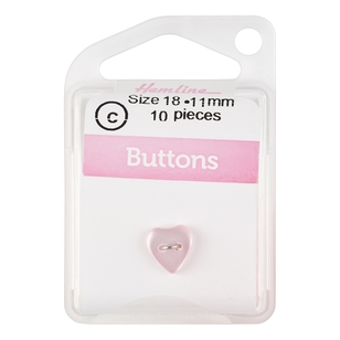 Hemline Heart Flat 2-Hole 18 Button Pink 11 mm