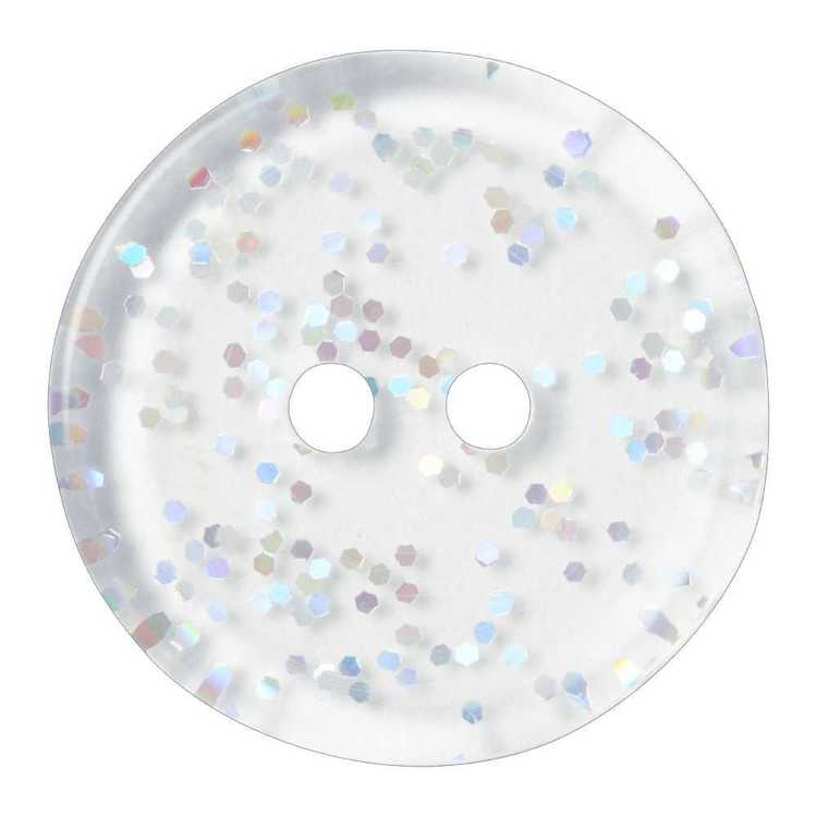 Hemline Clear Glitter 2-Hole Clear Button Silver