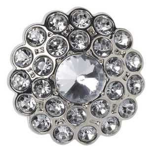 Hemline Silver Setting Clear Diamantes Button Silver 30 mm