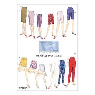 Vogue Sewing Pattern V9189 Misses' Shorts & Tapered Pants White
