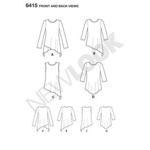 New Look Sewing Pattern 6415 Misses' Knit Tunics White X Small - X Large