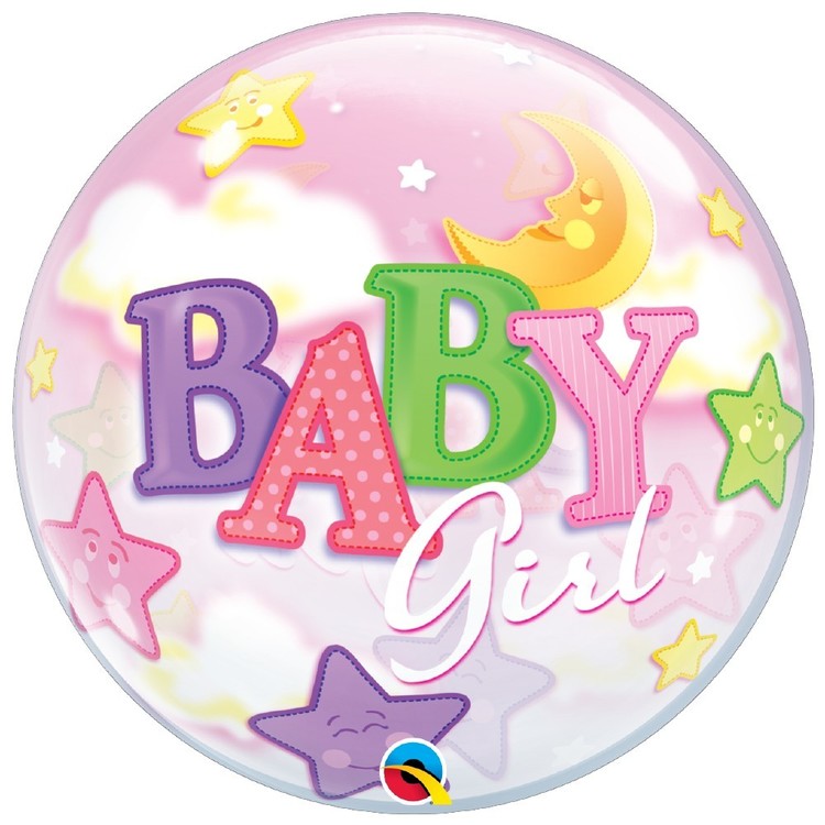 Qualatex Bubble Baby Girl Moon And Stars Foil Balloon Multicoloured 22 in
