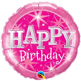 Qualatex Happy Birthday Sparkle Foil Balloon Pink 45 cm