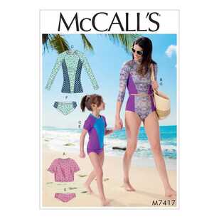 McCall's Pattern M7417 Misses' & Girls' Raglan Sleeve Rash Guards & Bikini Bottoms