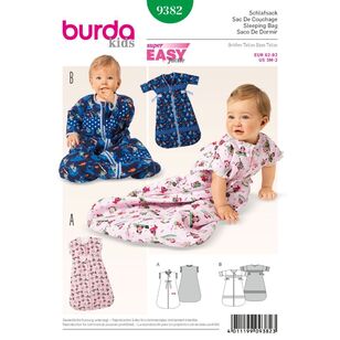 Burda 9382 Babies' Sleeping Bag Pattern White 3 Months - 2 Years