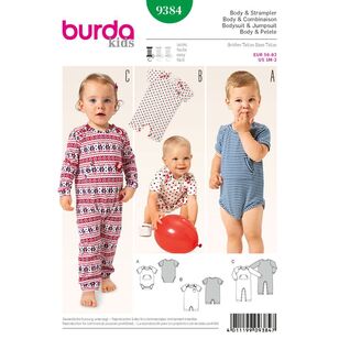 Burda 9384 Babies' Bodysuit and Rompers Pattern White 1 Month - 2 Years