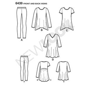 New Look Sewing Pattern 6439 Misses' Knit Tunics with Leggings White X Small - X Large