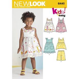 New Look Sewing Pattern 6441 Toddlers' Easy Dresses, Top & Cropped Pants White 6 Months - 4 Years