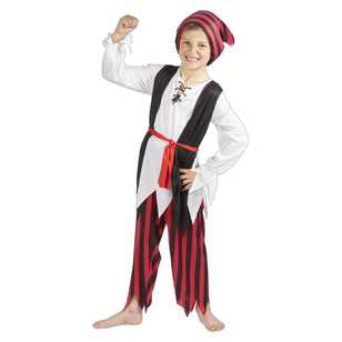 Pirate Boy Costume White, Black & Red 6 - 8 Years