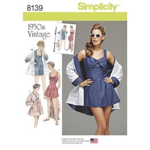 Simplicity Pattern 8139 Misses' Vintage Bathing Dress & Beach Coat