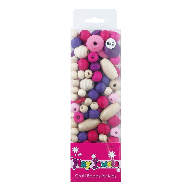 Ribtex Play Jewels Assorted Wooden Beads Pink, Purple & White 55 g