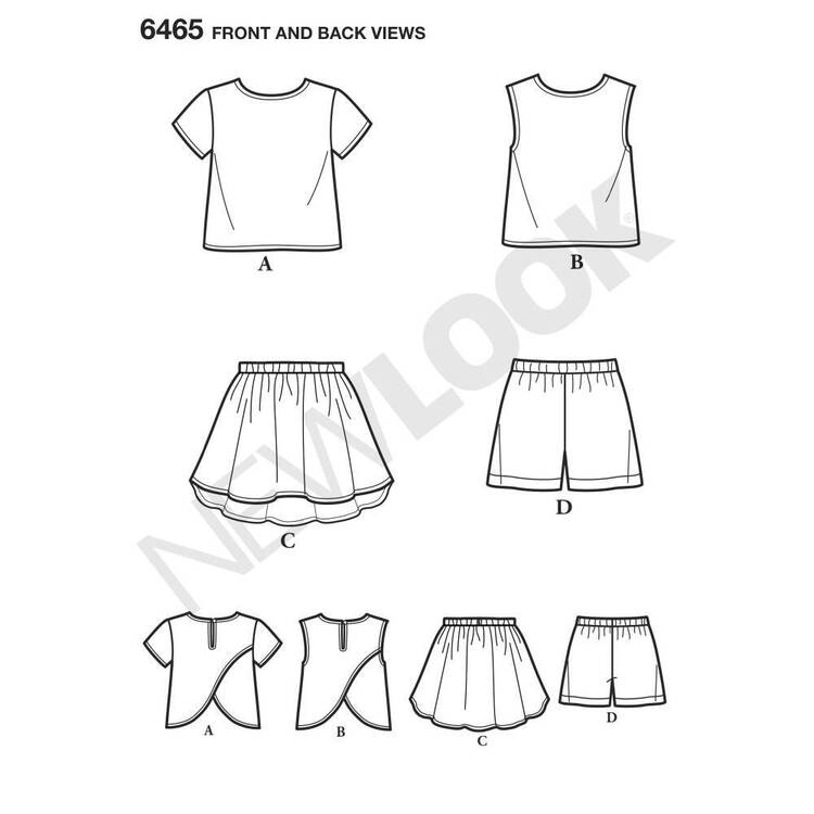 New Look Pattern 6465 Child's Top, Skirt & Shorts 3 - 8