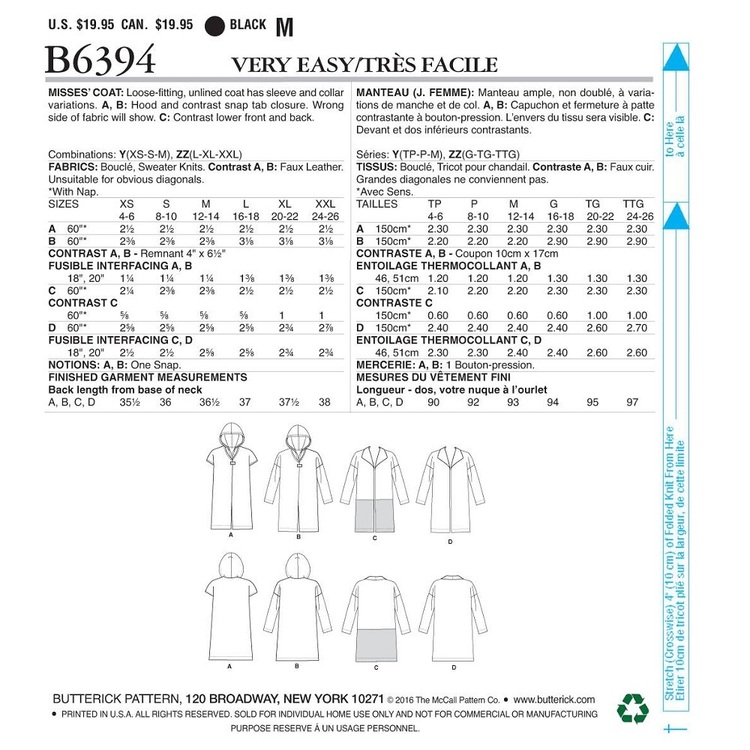 Butterick Pattern B6394 Misses' Shawl Collar Coats