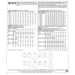 McCall's Pattern M7475 Misses Skirts