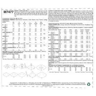 McCall's Pattern M7477 Misses Capes & Belt