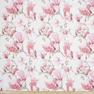 Magnolia Printed 122 cm Cotton Elastane Sateen Fabric Ivory & Pink 122 cm