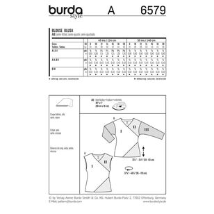 Burda 6579 Women's Blouse Pattern White 8 - 20