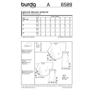 Burda 6589 Women's Dress and Top Pattern White 8 - 20