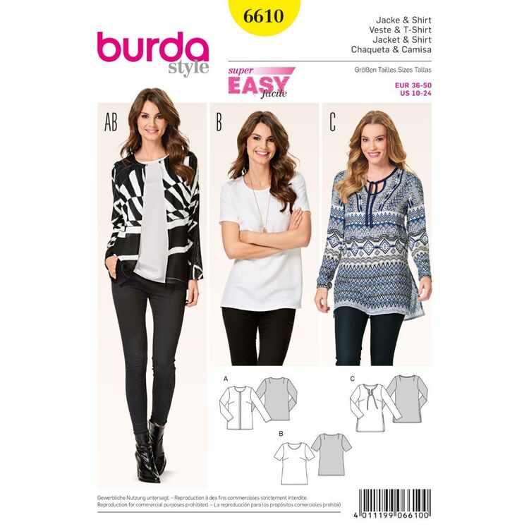 Burda 6610 Women's Jacket and Shirt Pattern White